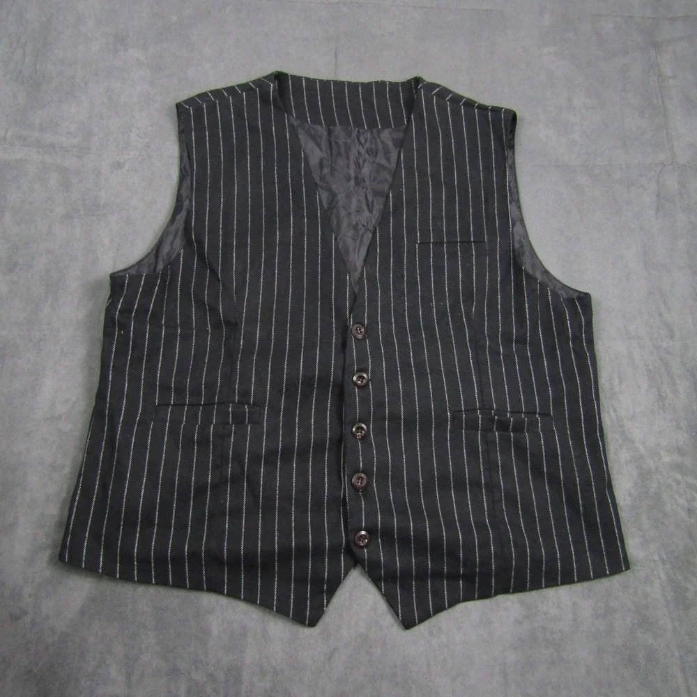 Pinstripe Vest Men XL Black White Cotton Cinch Back Waistcoat Wedding